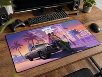 Alfombrilla The Six diseño Sunset sobre un escritorio gaming